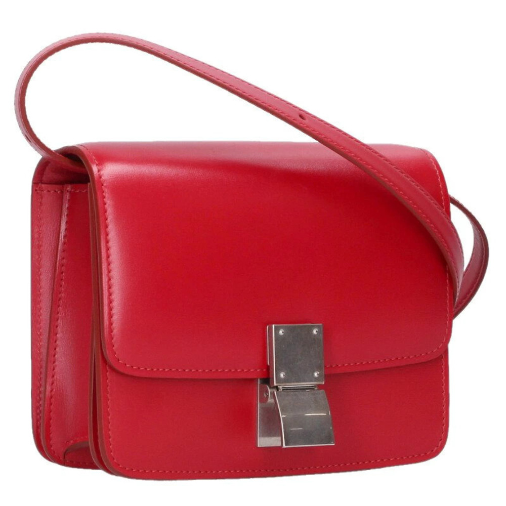 Celine Calf Shoulder Bag Red Silver